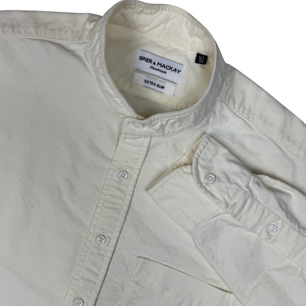 Spier & Mackay Handmade Shirt Band Collar Extra Slim Mens 16.5 34 Off White